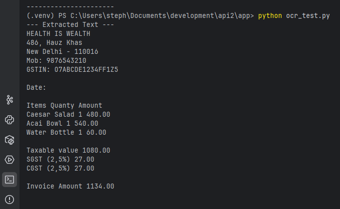 OCR Result in Terminal
